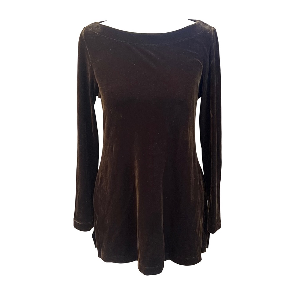 BCBG‎ MAXAZRIA Vintage 90's Brown Velvet Boat Neck Long Sleeve Top Size Small